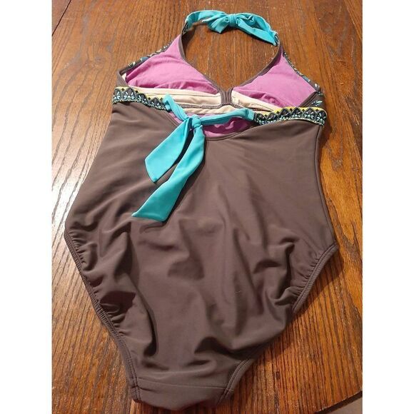 Size 38B/34C Athleta One Piece Tie Neck Back Swimsuit Bathing Suit Swimwear - Picture 3 of 5